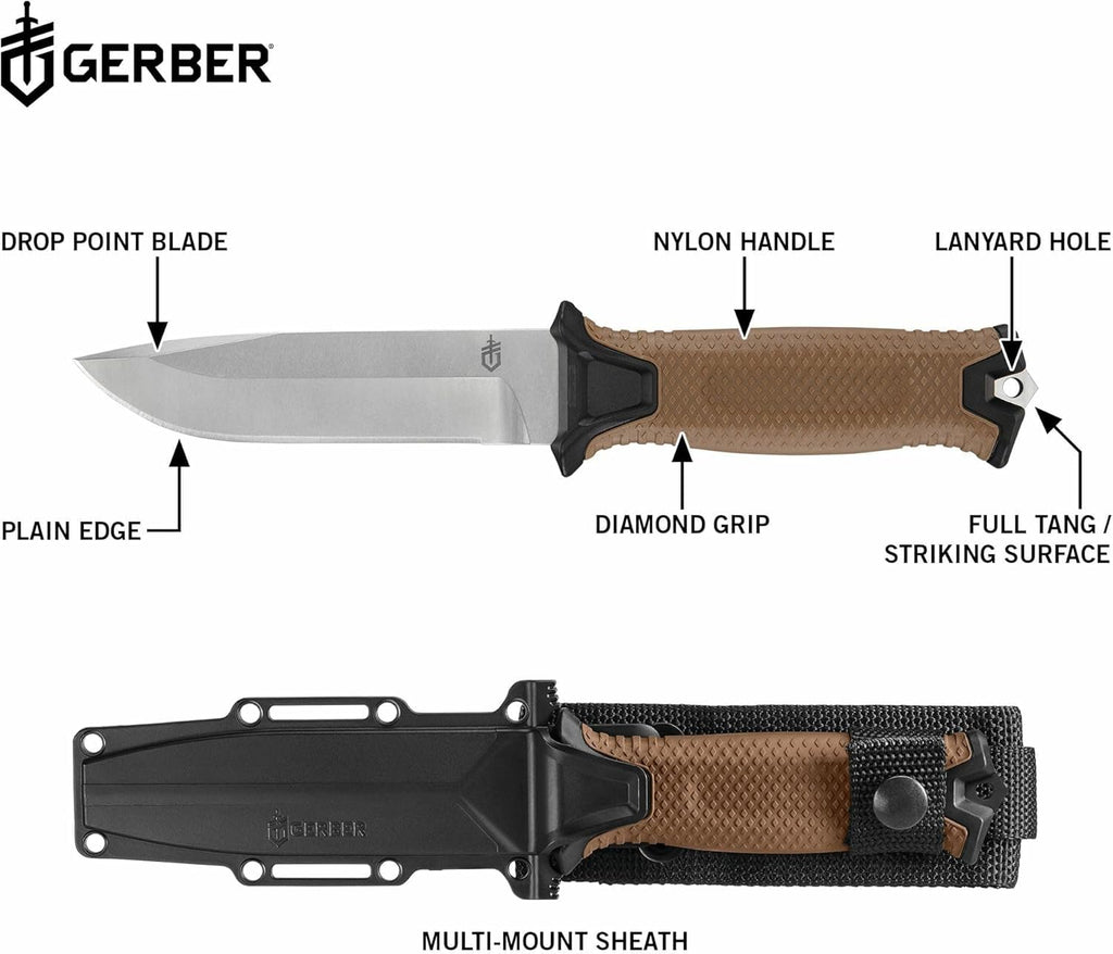 Gerber Gear StrongArm - Fixed Blade, Full Tang Knife - Camping Knife with Multiple Carry Options - Made in USA - Black, Serrated Edge