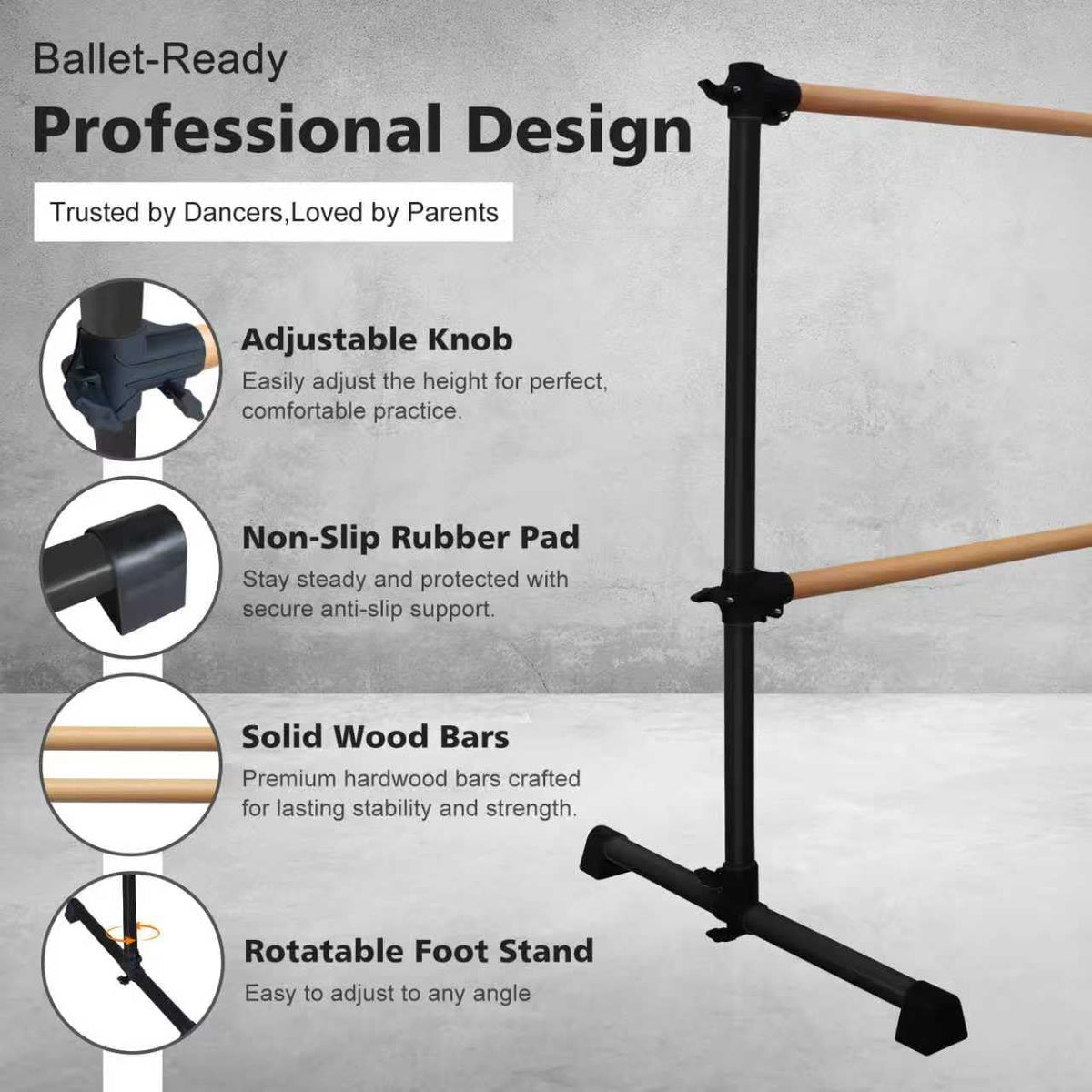 4FT/6FT Height Adjustable Double Ballet Barre, Freestanding Portable Stretching Dance Bar for Home, Heavy Duty Exercise Equipment for Kids & Adults with Anti-Slip Rubber Pads