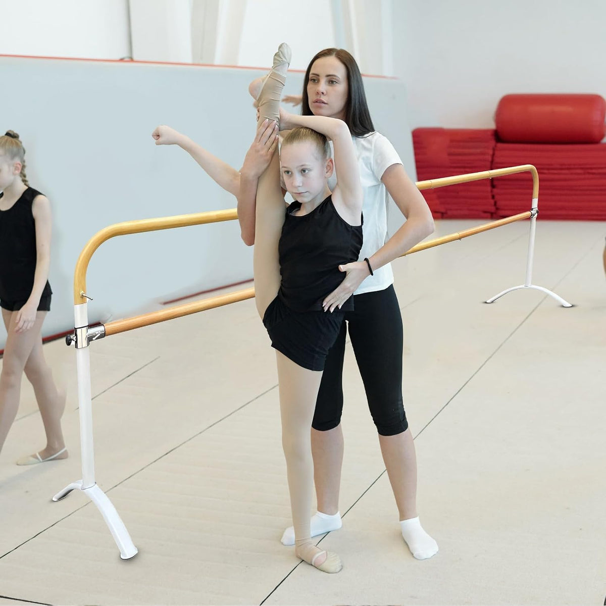 Ballet Barre Portable for Home or Studio, 6 ft Extendable to 12 ft Bar Curved, Height Adjustable from 27" to 44", Ideal for Stretch, Pilates, Dance, Active Workouts, Single or Double, Kids Adults