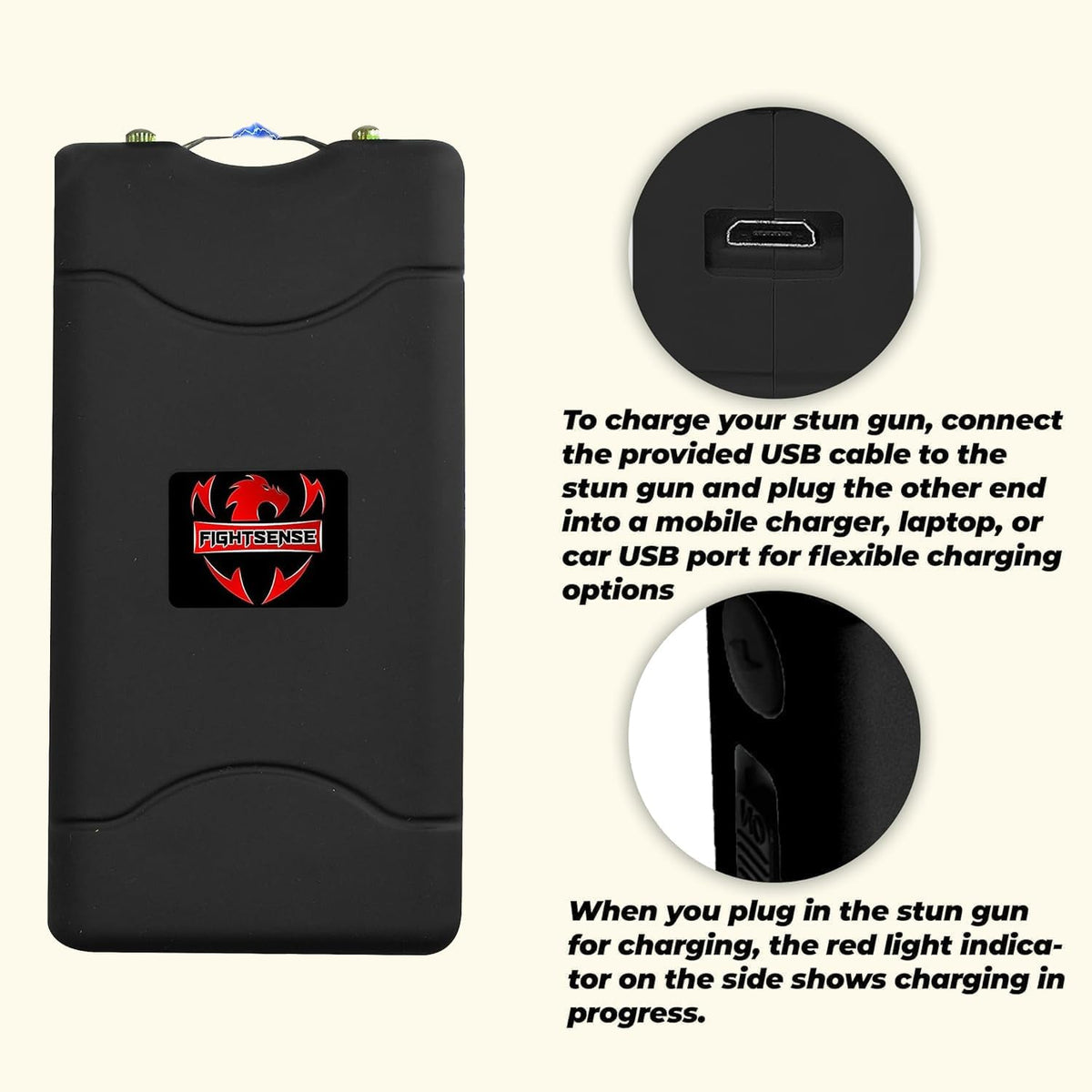 FIGHTSENSE (12 pcs) Wholesale Bulk Stun Gun Flashlight for Men and Women self Defense Device, Rechargeable Stun Gun, Nylon Holstersâ¦