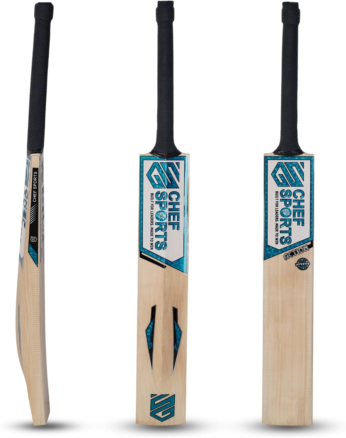 Chef Sports Action Kashmir Willow Cricket Bat Grade 1 | Premium Grade 1 Kashmir Willow | Thick Edges & Big Sweet Spot for Powerful Stroke Play | Balanced Weight for Control & Timing | Season Ball Bat