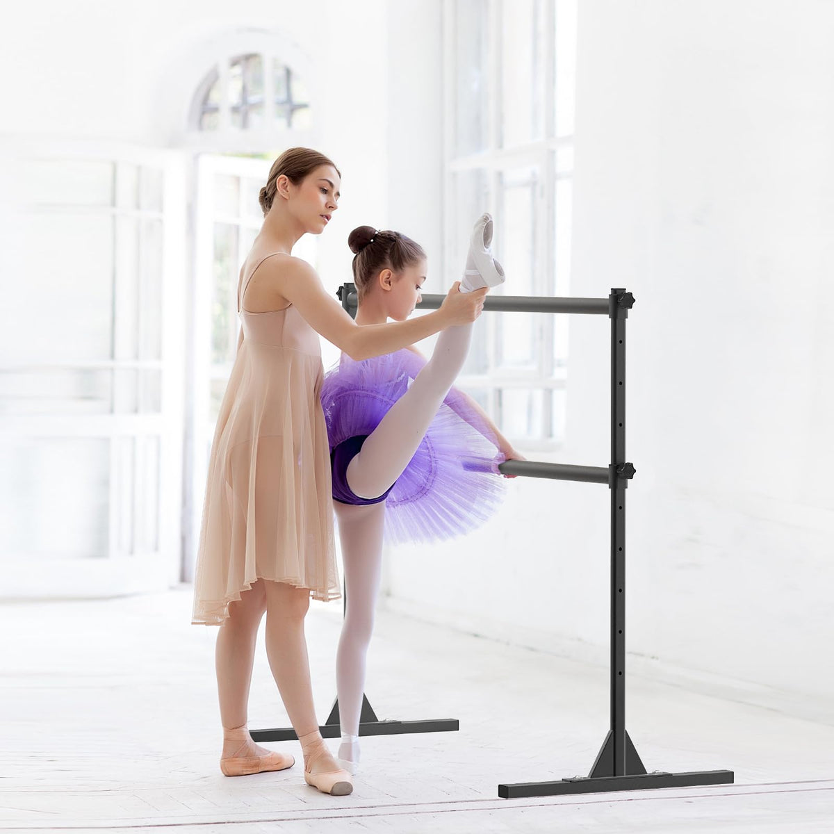 SELEWARE Height Adjustable Ballet Barre Freestanding Ballet Bar, 4/5/6 FT