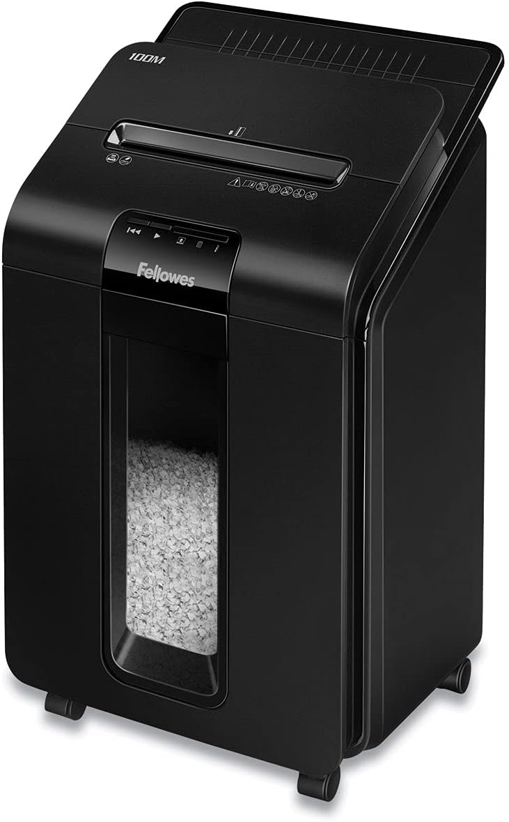 Fellowes AutoMax Micro-Cut 100M Commercial Office Auto Feed 2-in-1 Paper Shredder with 100-Sheet Capacity, Black