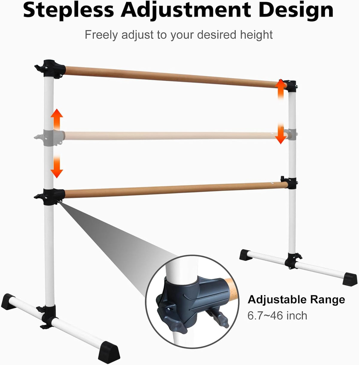 4FT/6FT Height Adjustable Double Ballet Barre, Freestanding Portable Stretching Dance Bar for Home, Heavy Duty Exercise Equipment for Kids & Adults with Anti-Slip Rubber Pads