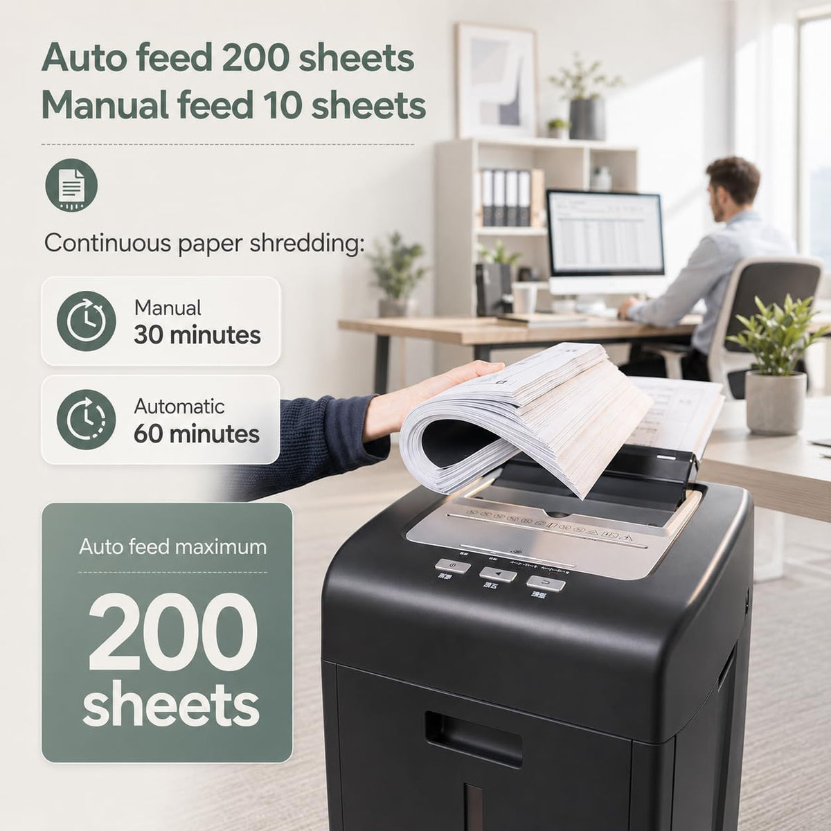 Paper Shredder Heavy Duty 200 Sheet Auto Feed P-5 Micro Cut