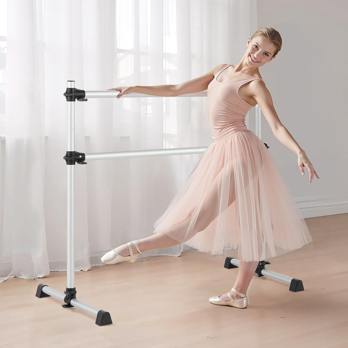 VEVOR Ballet Barre, Barre Bar for Home, Freestanding Portable Ballet Stretching Dance Bars, Height Adjustable Anti-Wobble Fitness Gym Studio Equipment
