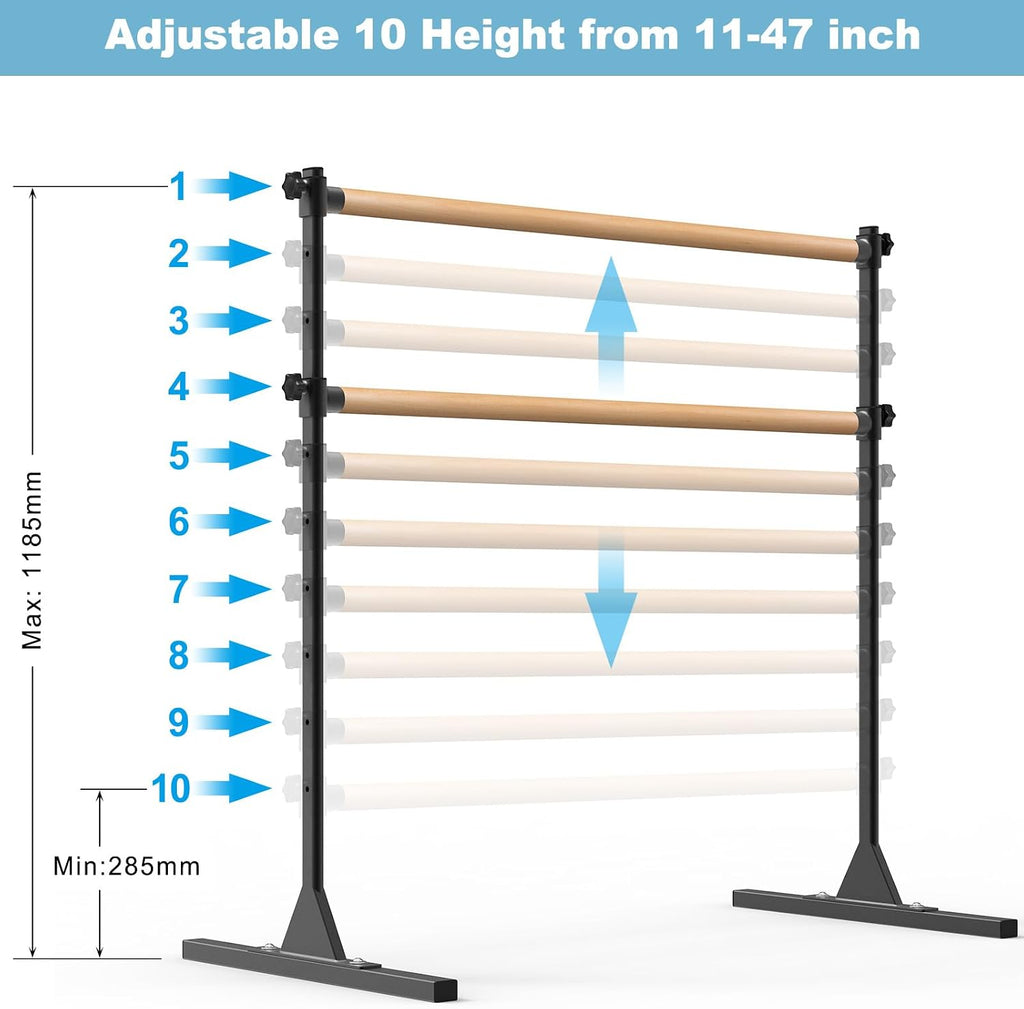 BeneLabel 4FT/5FT/6FT Height Adjustable Freestanding Ballet Barre with Fabric Sleeve Portable Double Ballet Bar 350 lbs Capacity Heavy Duty Dance Barre for Home Workout, Stretch