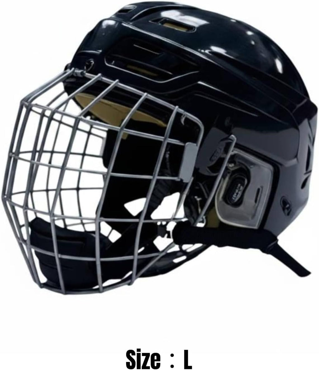 harayaa Ice Hockey Helmet with Cage Headgear Sports Helmet Face Cage Metal Wire Cage with Ear Guards PP Shell with EVA Padding Adjustable Chin Strap Suitable for Training Games
