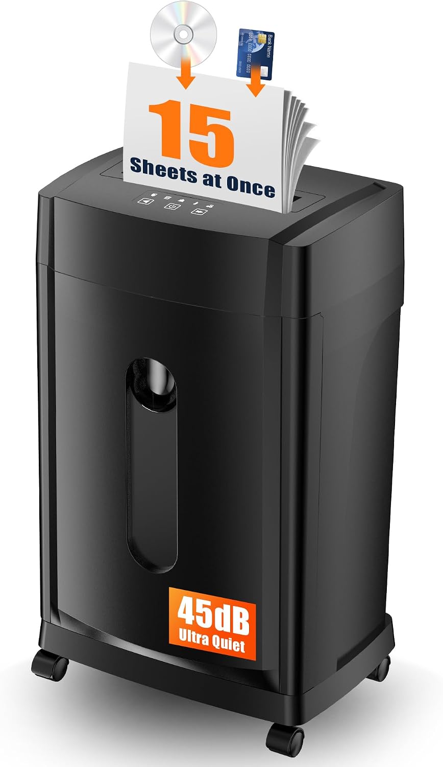 KRT Paper Shredder for Office Home, 18-Sheet Micro Cut Paper Shredder Auto Feed Cross Cut with 8 Gallons Bin, P-4 High Security Level, Shreds CDs/DVDs, Black