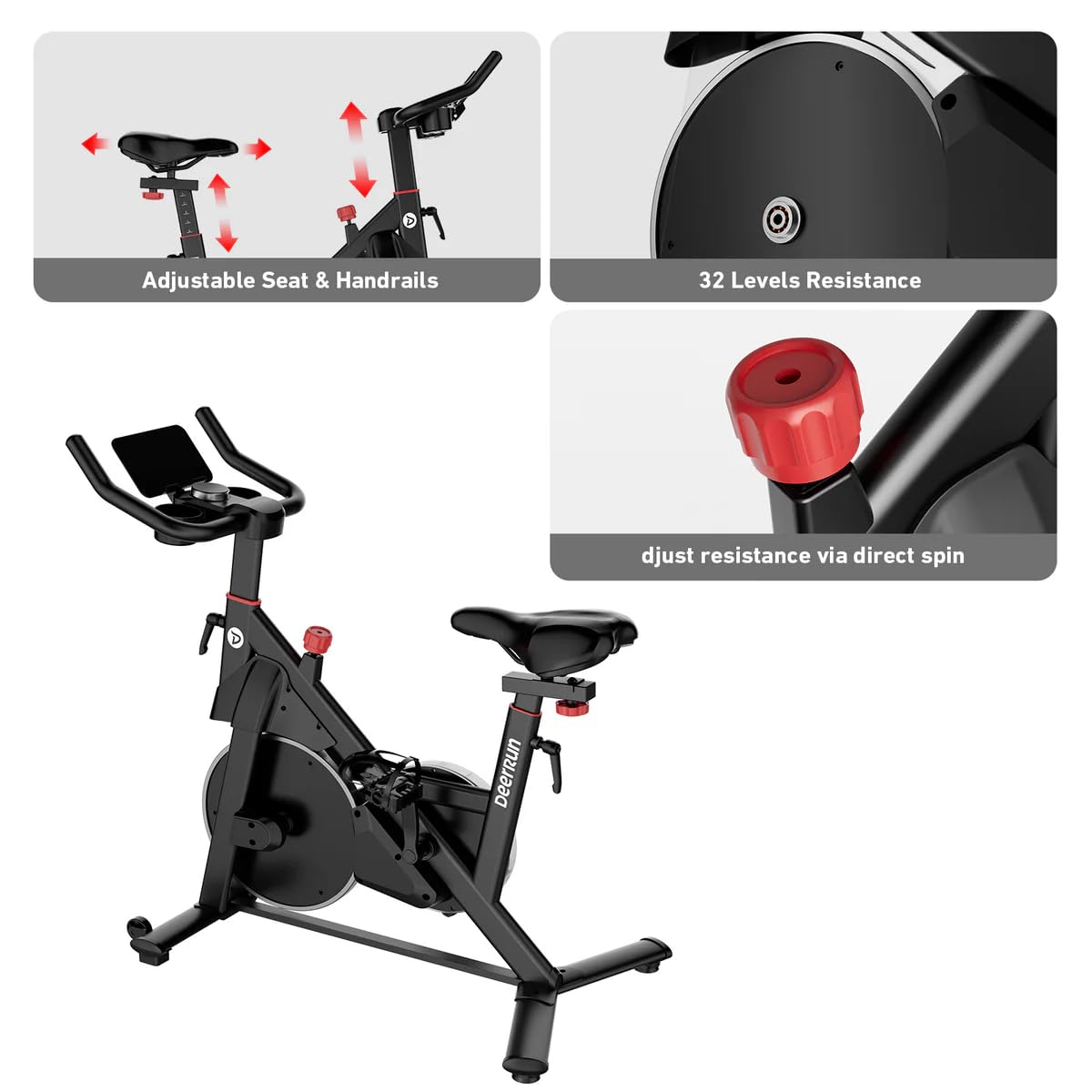 DeerRun Exercise Bike, Indoor Cycling Bike with Adjustable Magnetic Resistance, Low-Noise Belt Drive Stationary Bike for Home Cardio, 300 lb Capacity, Device Mount & LCD Monitor