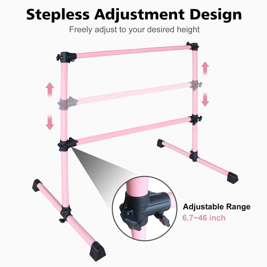 4FT/6FT Height Adjustable Double Ballet Barre, Freestanding Portable Stretching Dance Bar for Home, Heavy Duty Exercise Equipment for Kids & Adults with Anti-Slip Rubber Pads