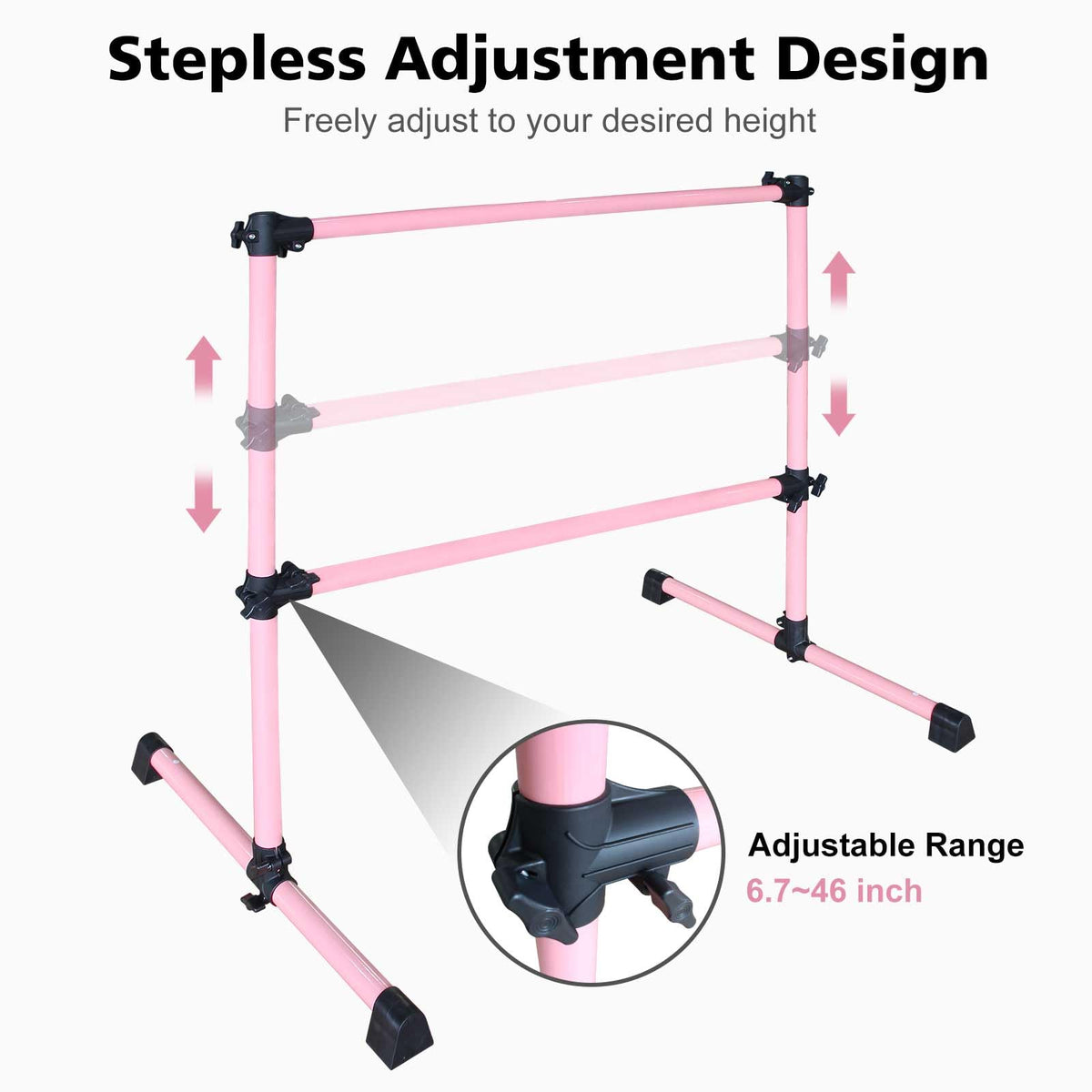 4FT/6FT Height Adjustable Double Ballet Barre, Freestanding Portable Stretching Dance Bar for Home, Heavy Duty Exercise Equipment for Kids & Adults with Anti-Slip Rubber Pads