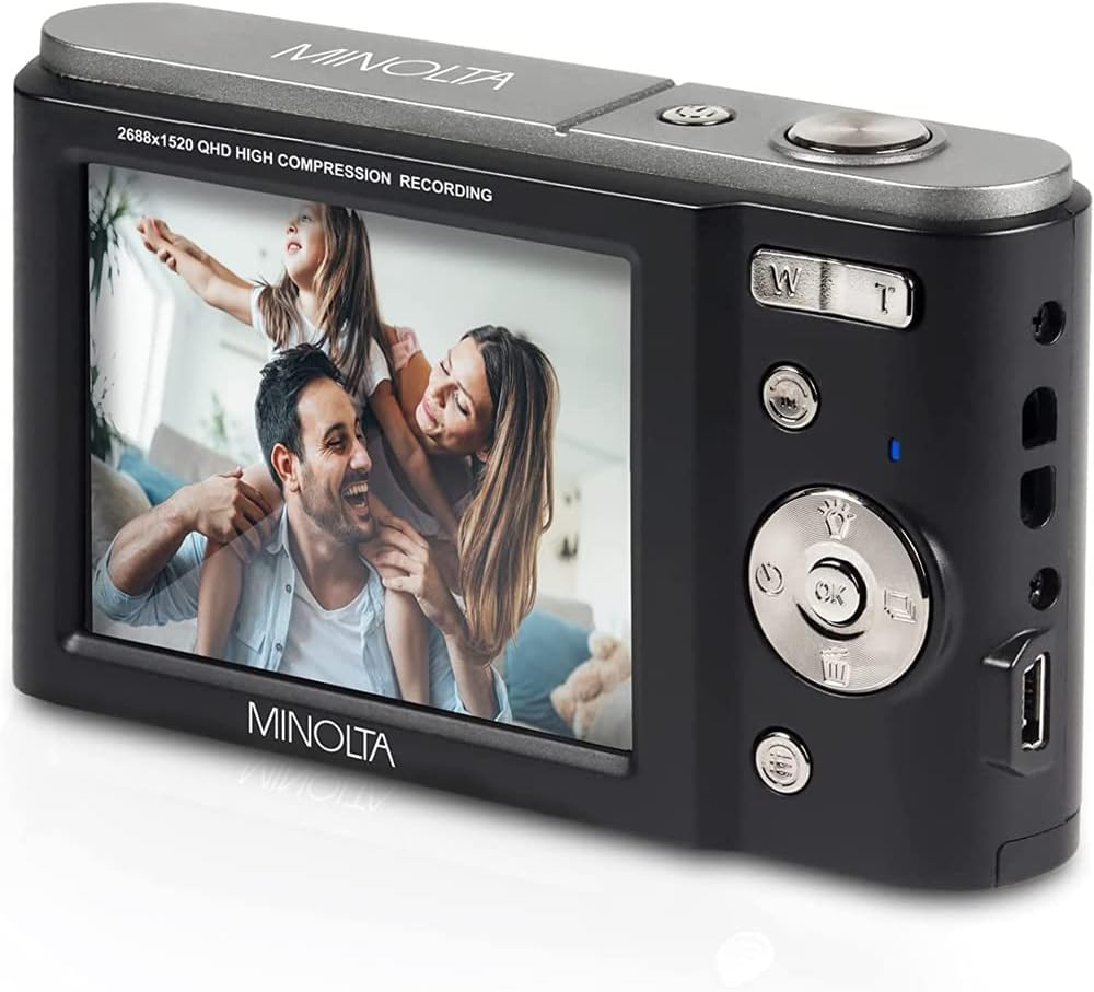 Minolta MND20-BK 44 MP 2.7K Ultra HD Digital Camera, Black Bundle with Lexar 32GB UHS-I SDHC Memory Card, Deco Photo Point and Shoot Camera Case and Deco Photo Microfiber Cleaning Cloth