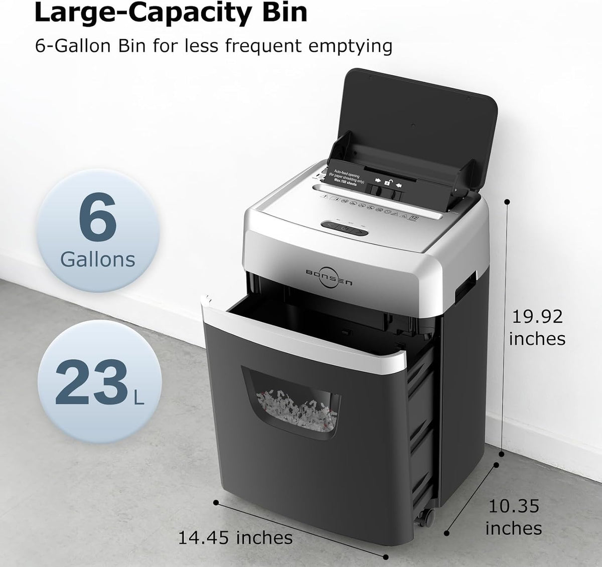 BONSEN 150-Sheet Autofeed Micro-Cut Heavy Duty Paper Shredder for Office