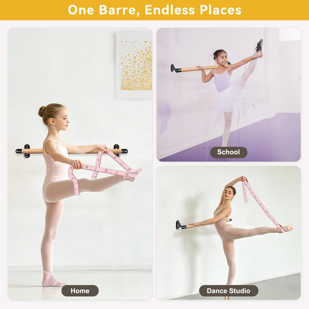 Kipika Wall Mounted Traditional Solid Wood Ballet Barre, Freestanding Ballet Barre, Stretch/Dance Bar for Home Workout Dance Equipment, Durable Metal Support, Height Adjustment