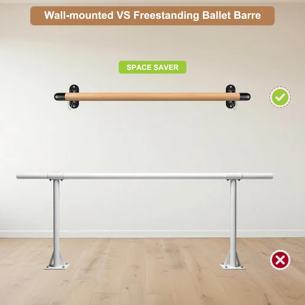 Dolibest Space Saver, Ballet Barre, Wall Mounted Traditional Wood Ballet Barre System Stretch/Dance for Home Barre Workout Equipment, Height Adjustable, for Kids and Adults