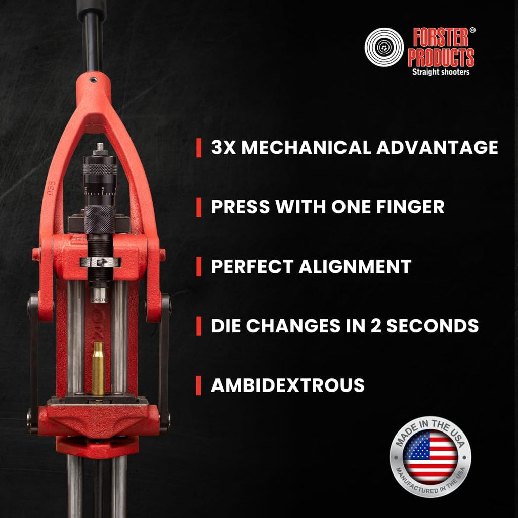 Forster Products Co-Ax Reloading Press Bundle with Protective Cover and Short Handle | Precision Reloading Press for Rifle & Pistol Ammunition