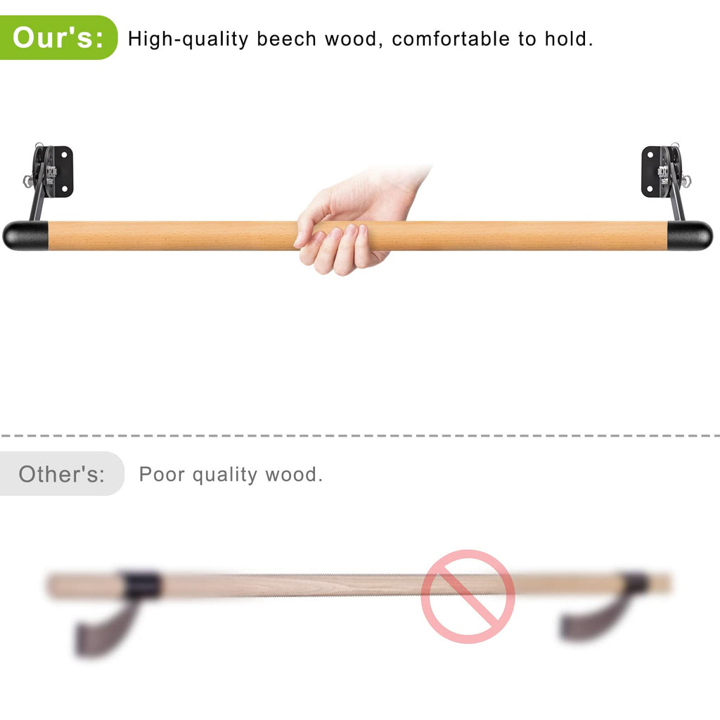 Kipika Wall Mounted Traditional Solid Wood Ballet Barre, Freestanding Ballet Barre, Stretch/Dance Bar for Home Workout Dance Equipment, Durable Metal Support, Height Adjustment