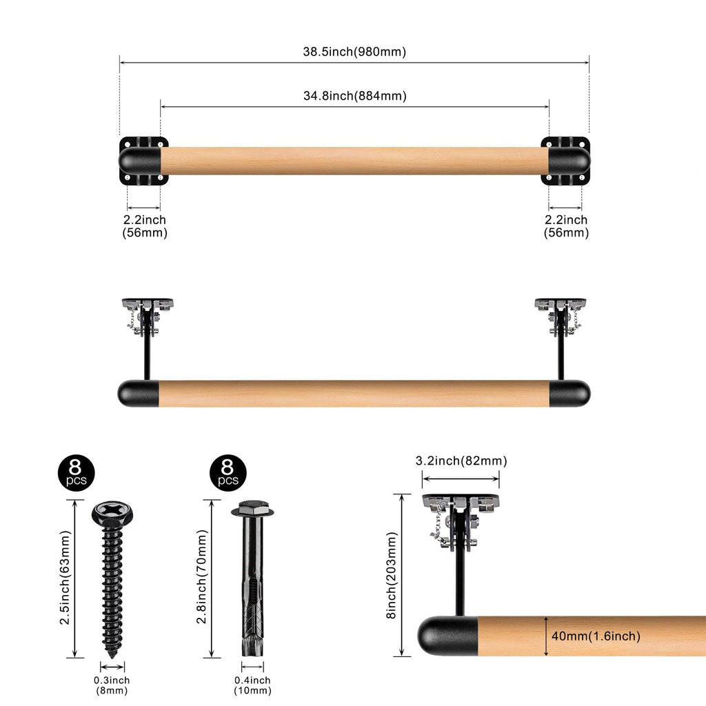 Dolibest Space Saver, Ballet Barre, Wall Mounted Traditional Wood Ballet Barre System Stretch/Dance for Home Barre Workout Equipment, Height Adjustable, for Kids and Adults