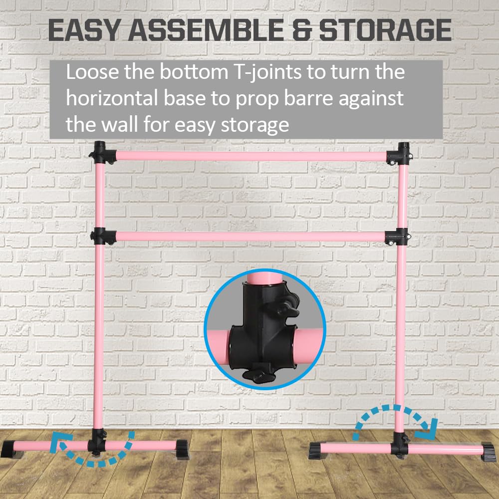 UMEKEN Wood/Aluminum/Steel Ballet Barre 4 Foot Portable Barre Bar Home Adjustable Freestanding Ballet Stretch Dance Bar for Kids Adult with Carry Bag