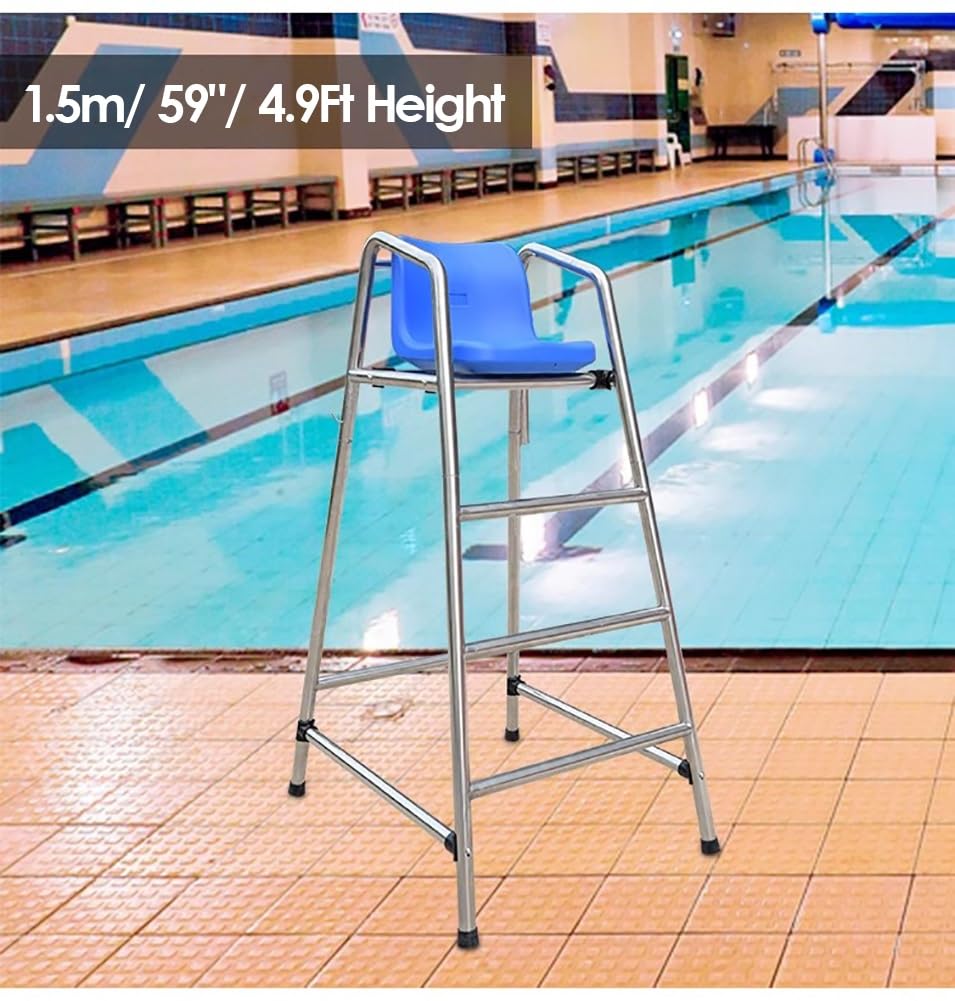 Tennis Volleyball Referee Chair Stand, 120 150 180 cm High Stainless Steel Lifeguard Chair for Pools Patio Lake Beach, Outdoor Extra Tall Life Guard Deck Chairs/Bar Stool w/Comfortable Seat(180cm/71in