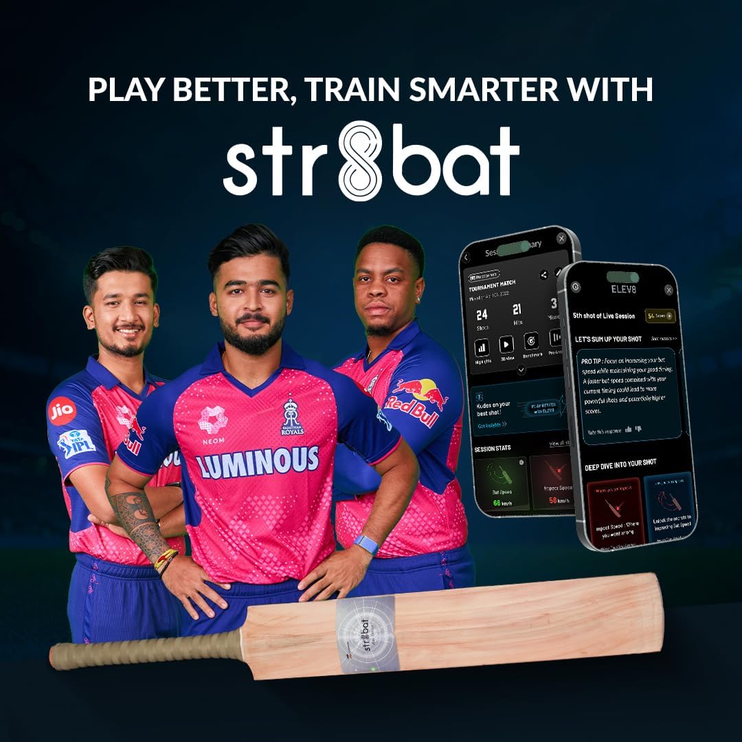 str8bat Pro - Smart Sticker for Cricket Bat | Paper-Thin Smart Motion Sensor for Real-Time Shot Tracking with Performance Insights & Unlimited Storage | Enhances Batting Skills | for Players, Coaches