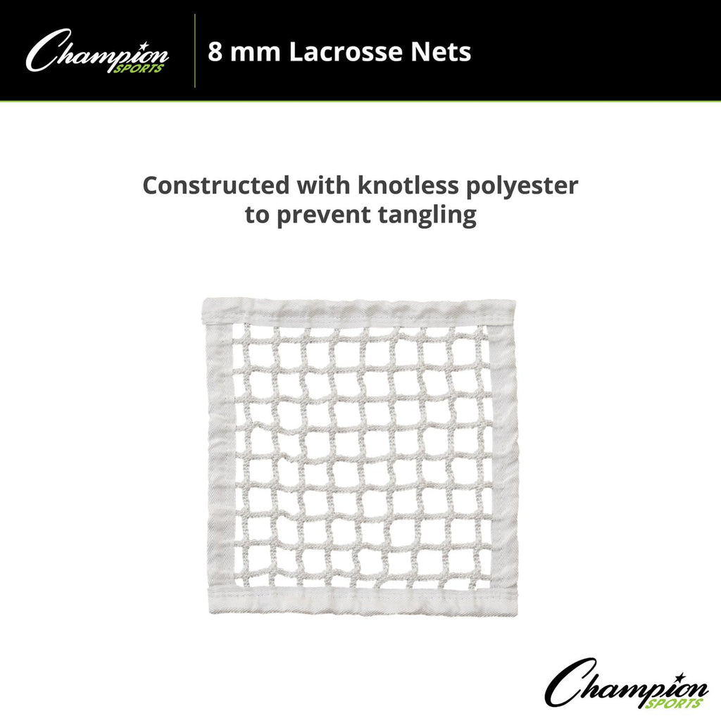 Champion Sports Lacrosse Goal Net - 6mm Official Size White Nylon Net Replacement (Pack of 2)