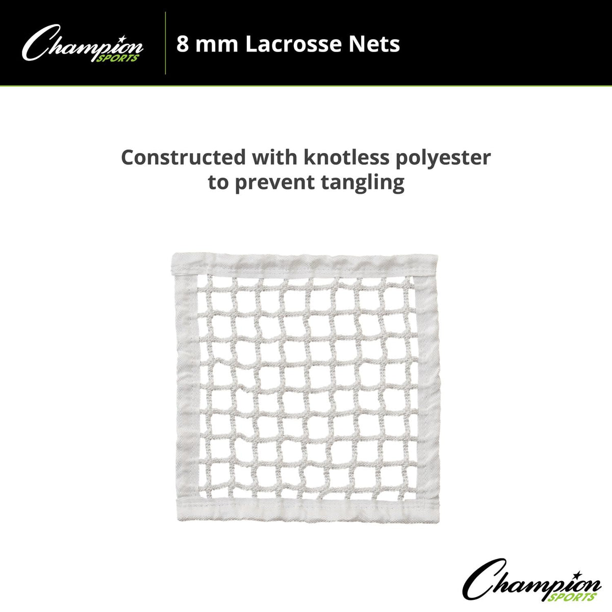 Champion Sports Lacrosse Goal Net - 6mm Official Size White Nylon Net Replacement (Pack of 2)