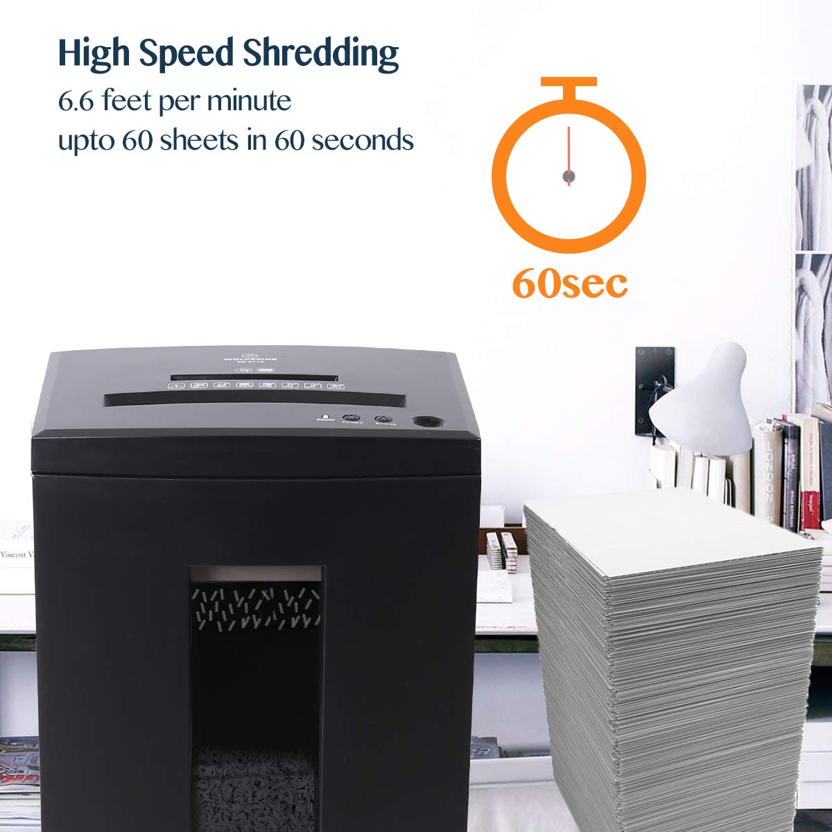 WOLVERINE SD9520 P5 Super Micro Cut Shredder, 15-Sheet, 2x10mm, 8Gal, Black
