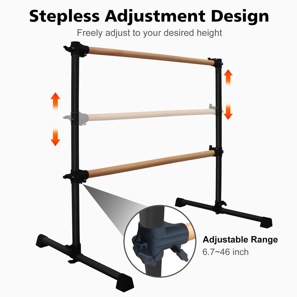 4FT/6FT Height Adjustable Double Ballet Barre, Freestanding Portable Stretching Dance Bar for Home, Heavy Duty Exercise Equipment for Kids & Adults with Anti-Slip Rubber Pads