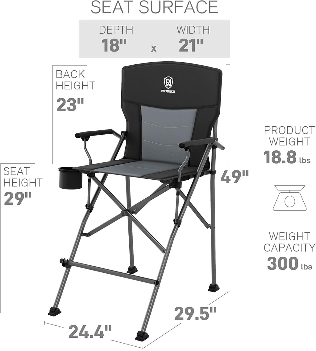 EVER ADVANCED Tall Director Chair 31" Foldable Camping with Carry Bag Black