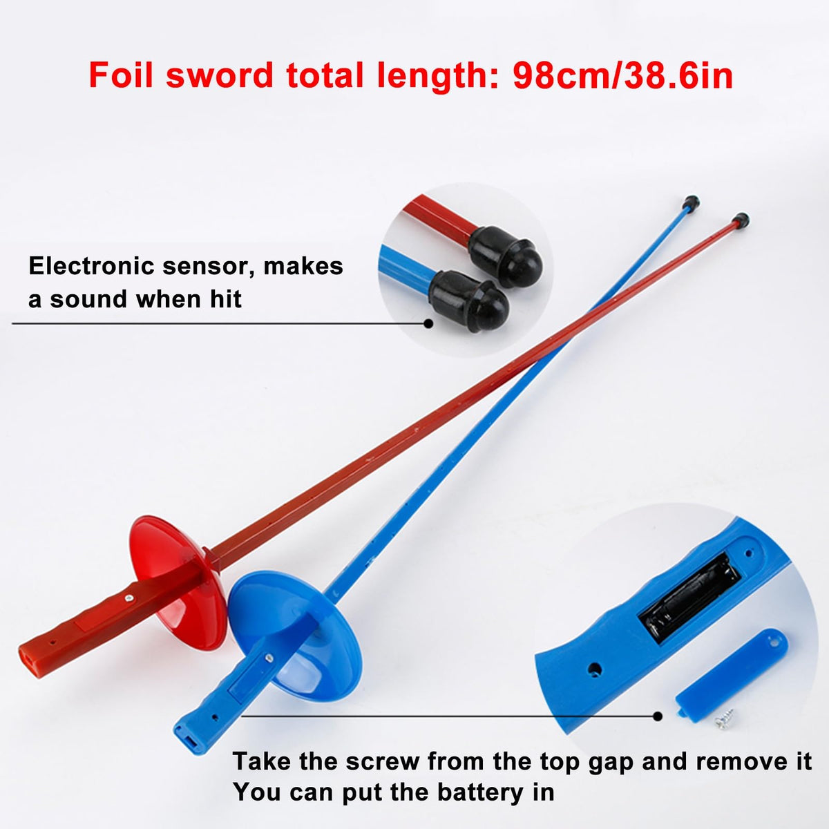 Fencing Practice Sword Kit, Children's Training Equipment, Protective Vest, Protective Mask, 38.6" Plastic Fencing Foil with Sound(Blue)
