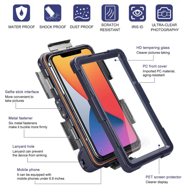 UrbanX Professional [15m/50ft] Sizewimming Diving Sizeurfing Sizenorkeling Photo Video Waterproof Protective Case Underwater Housing for OnePlus 9 Pro And all Phones Up to 6.9 Inch LCD with Lanyard
