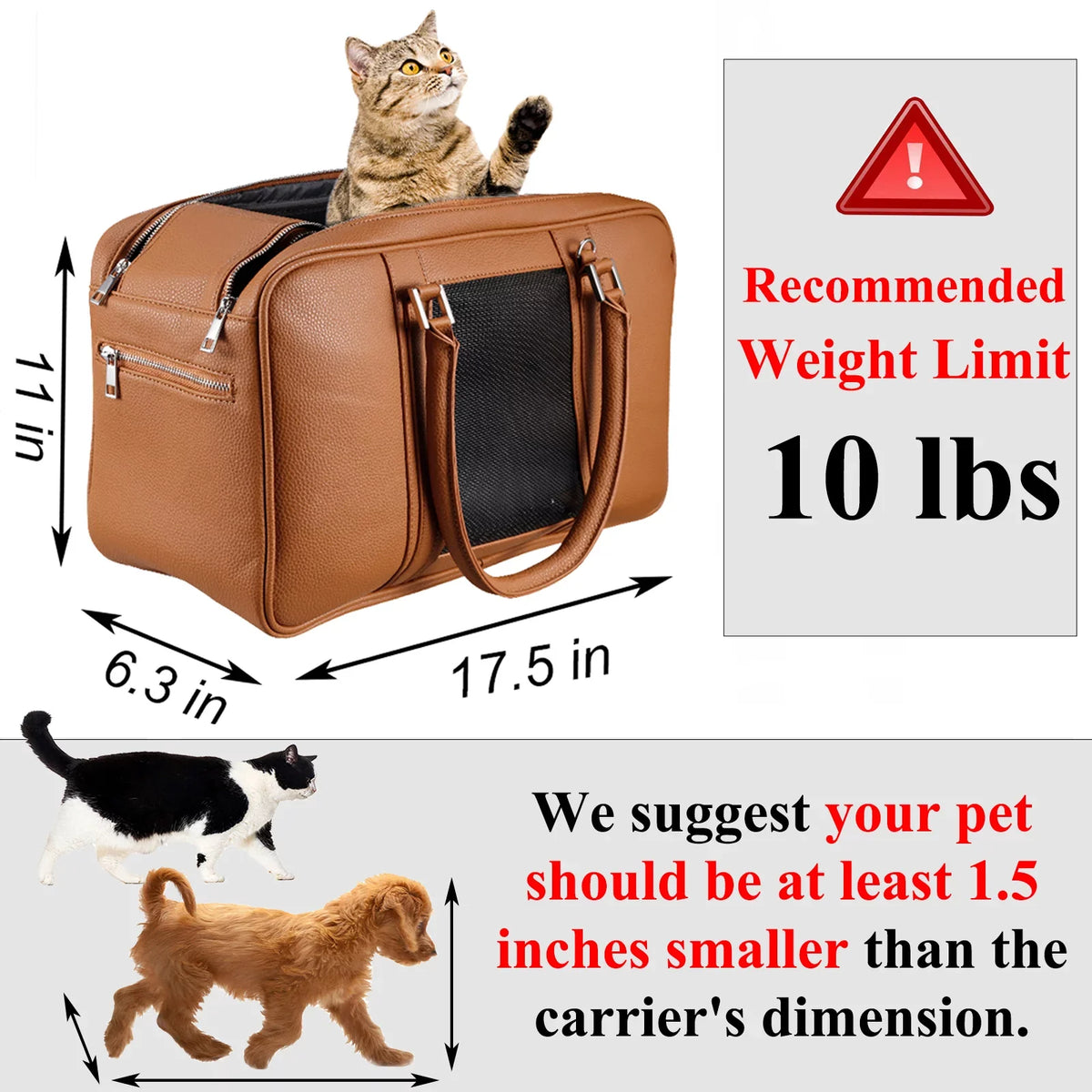 Fashion Dog Purse Carrier for Sizemall Dogs with 2 Extra Pockets, Holds Up to 10lbs Pu Leather Cloth Pet Carrier, Cat Carrier, Airline Approved Puppy Purse Carrier for Travel (Brown, Sizemall Sizeize)