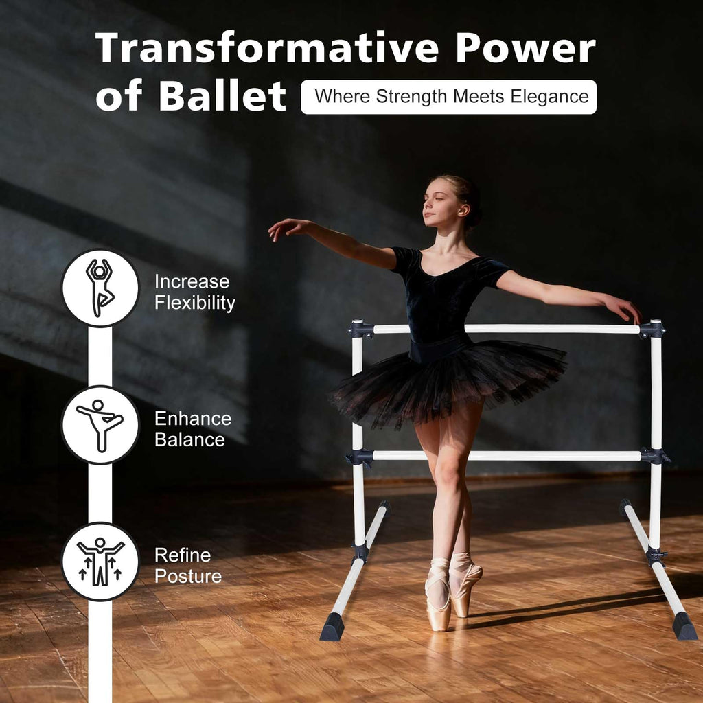 4FT/6FT Height Adjustable Double Ballet Barre, Freestanding Portable Stretching Dance Bar for Home, Heavy Duty Exercise Equipment for Kids & Adults with Anti-Slip Rubber Pads
