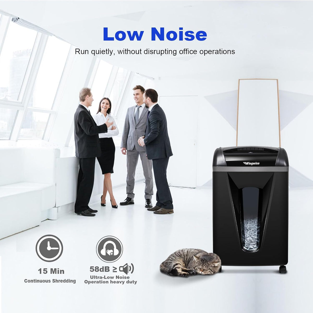 Wingwise Paper Shredder for Home, 15 Sheets Heavy Duty Cross Cut Shredders for Office, P-4, 15 Mins Runtime, 5.8-Gal Bin with Transparent Window, Shreds Credit Cards & CDs, Staples & Paper Clips