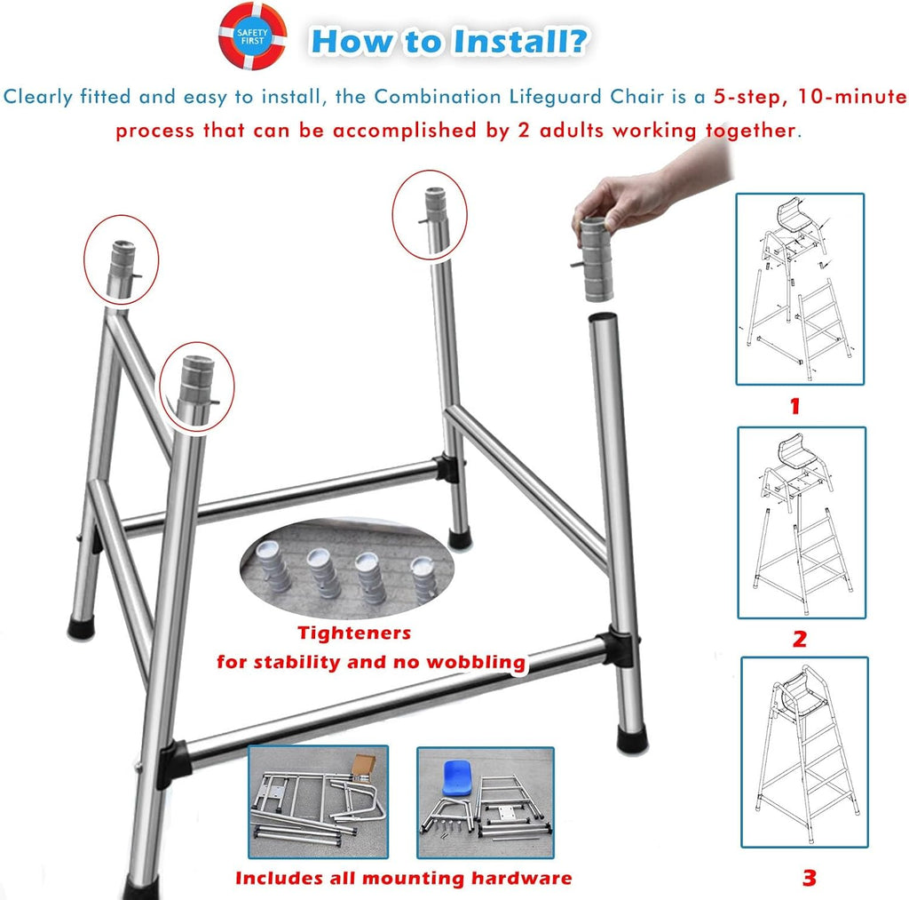 Tall Lifeguard/ Deck Chairs Outdoor, 47' '60'' 71'' High Fade-Resistant Stainless Steel Elevated Life Guard Chair - Loads 330kg, Referee Ladder Stool, Lifesaving Observation Chairs(H-180cm/70in/5.9ft)