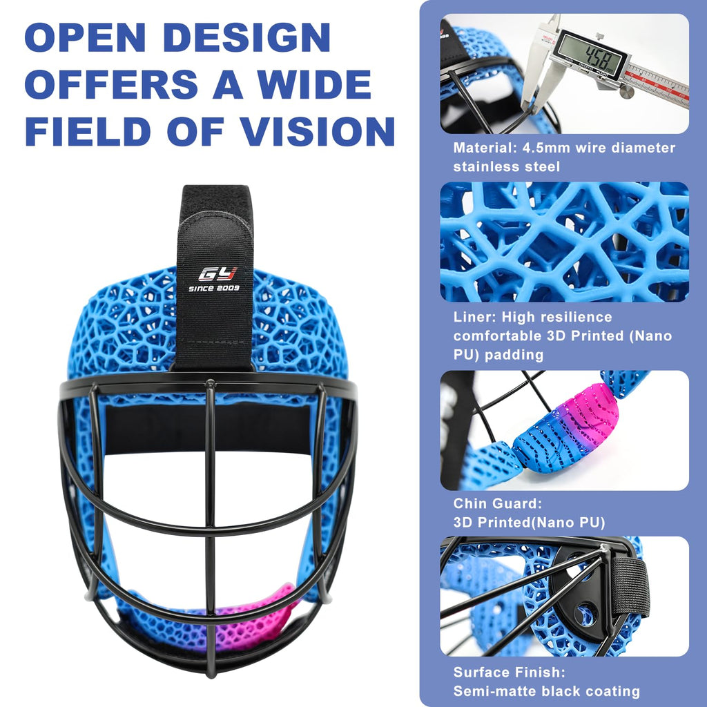 GY Field Hockey Face Mask Men/Women/Youth with 4.5mm 304 Stainless Steel | Ortholite Foam Lining | Protective Rear Shell for Goalkeepers/Penalty Corner Defenders