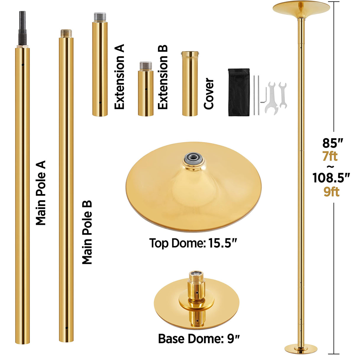 Yaheetech 45mm Portable Spinning & Static Pole Dance Pole for Home