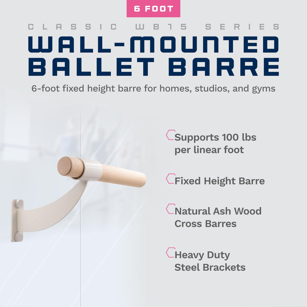VITA Barre Wall-Mounted Single Ballet Barre, Classic WB15, Wood | Fixed Height, Made in USA, Home, Studio or Gym Exercise Equipment for Kids & Adults | Dance, Fitness, Pilates