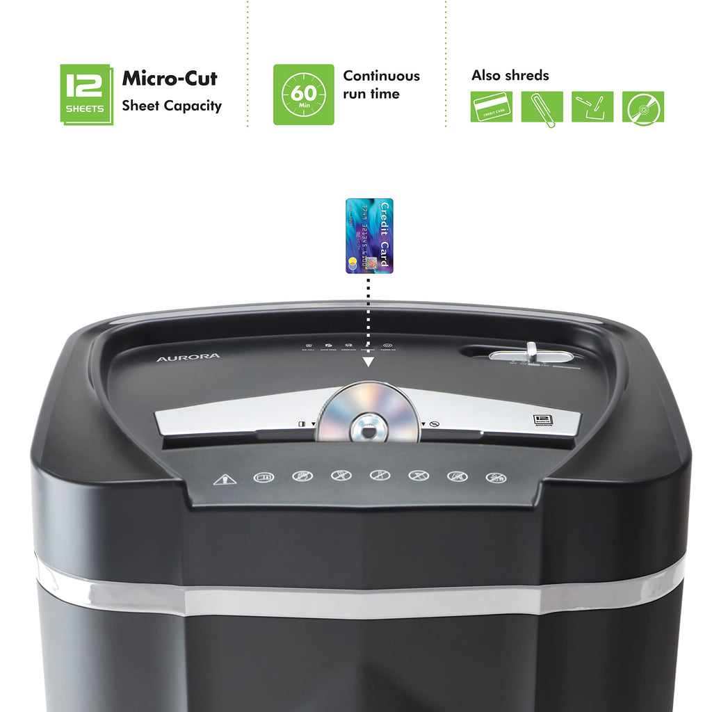 Aurora High Security AU110MB 110-Sheet Auto Feed Micro-Cut Paper and Credit Card Shredder with 4 Gallon Pullout Basket / 30 Minutes/Security Level P-4 (White/Black)