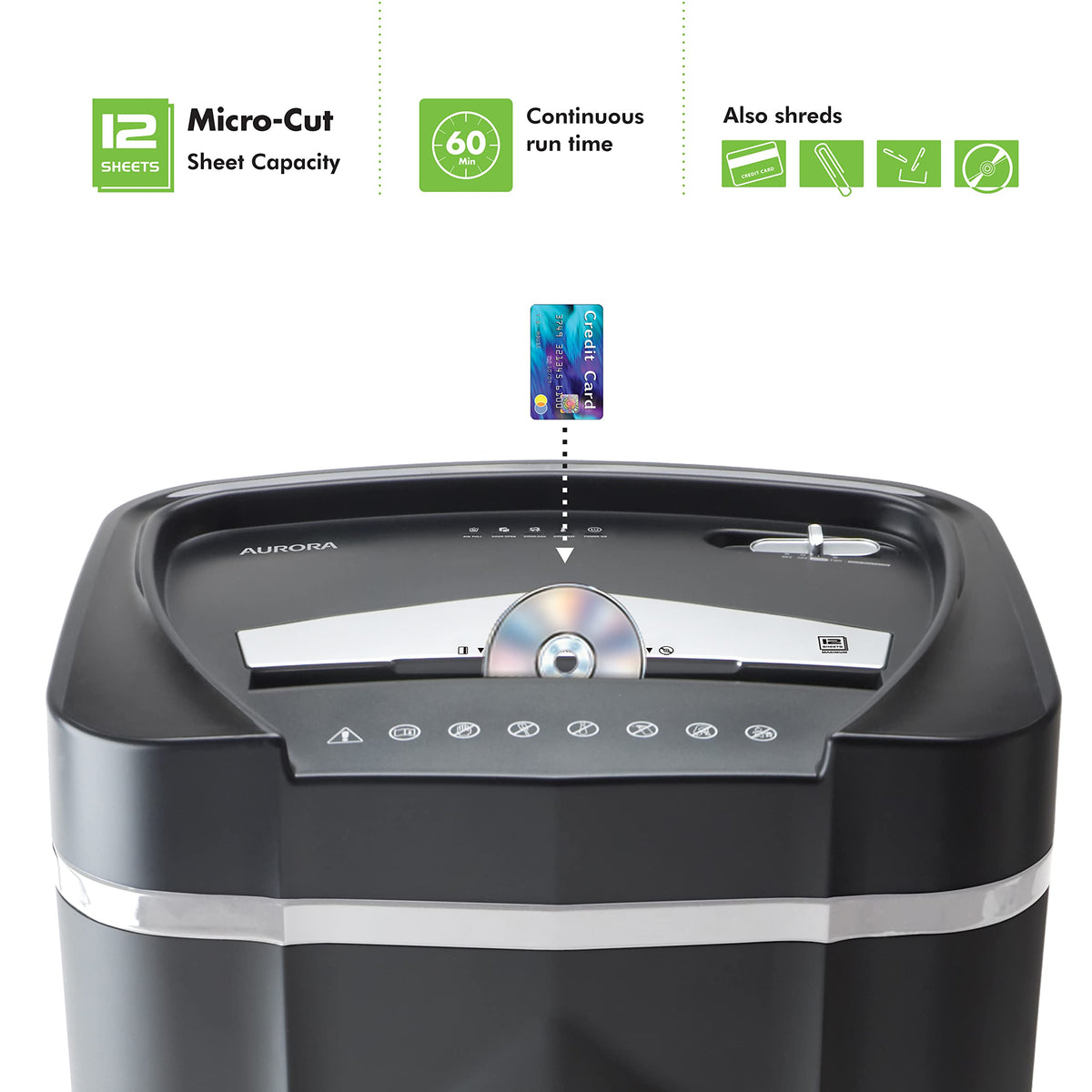 Aurora High Security AU110MB 110-Sheet Auto Feed Micro-Cut Paper and Credit Card Shredder with 4 Gallon Pullout Basket / 30 Minutes/Security Level P-4 (White/Black)