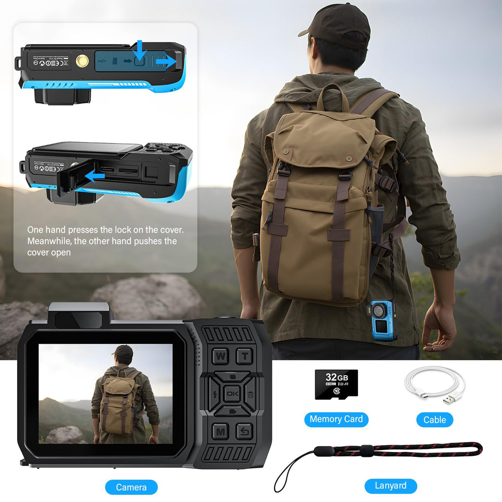 8K Underwater Camera, 33FT Waterproof Camera, 70MP WiFi Dual-Screen, Rugged