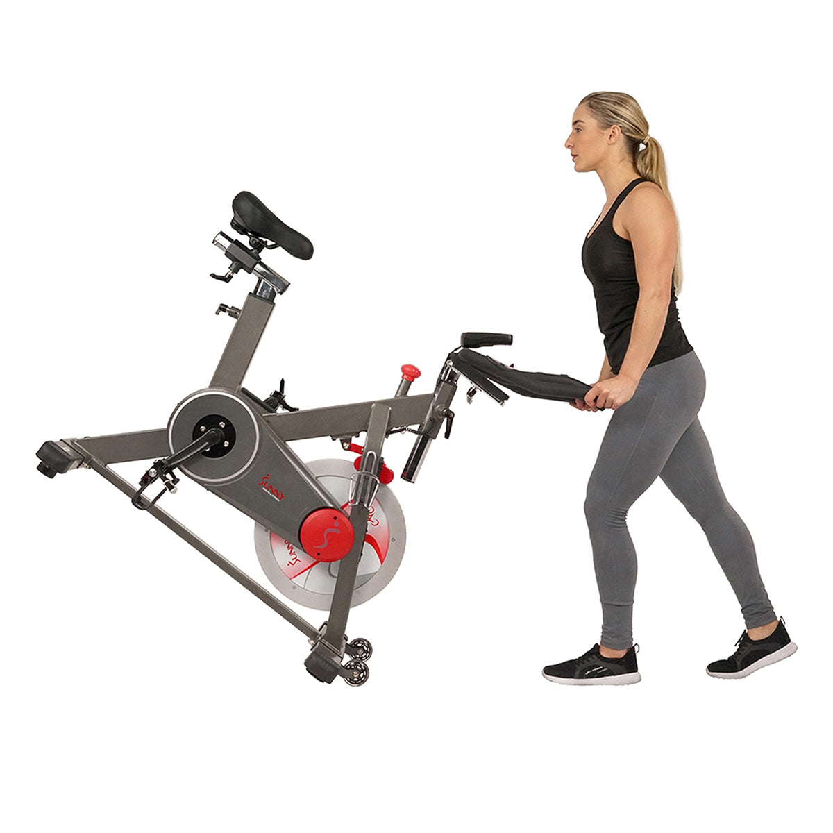 Sunny Health & Fitness Magnetic Exercise Bike, 44LB Flywheel & 300LB Weight Capacity for Intensive Home Workout, Indoor Cardio Training w/4-Way Adjustable Seat, Optional Free SunnyFit App Connection