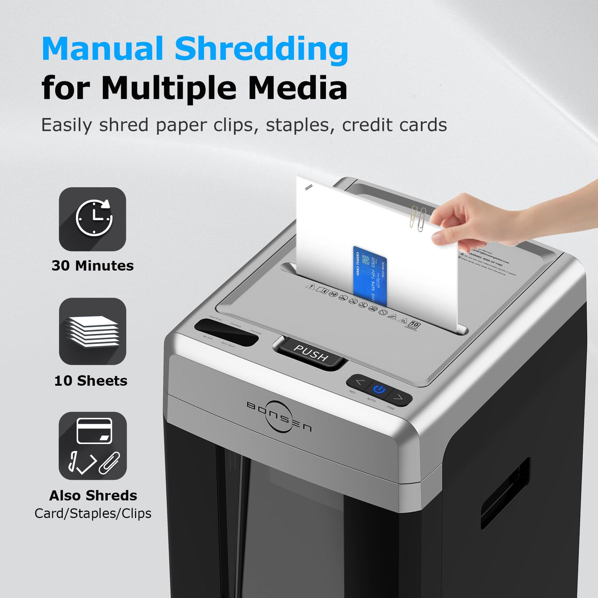 BONSEN 300-Sheet Auto Feed Micro Cut Heavy Duty Paper Shredder for Office