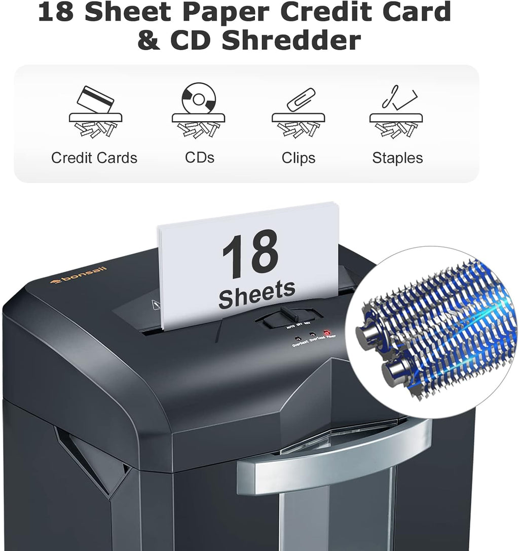 Bonsaii 18-Sheet Cross-Cut 60-Min Run Heavy Duty Paper Shredder