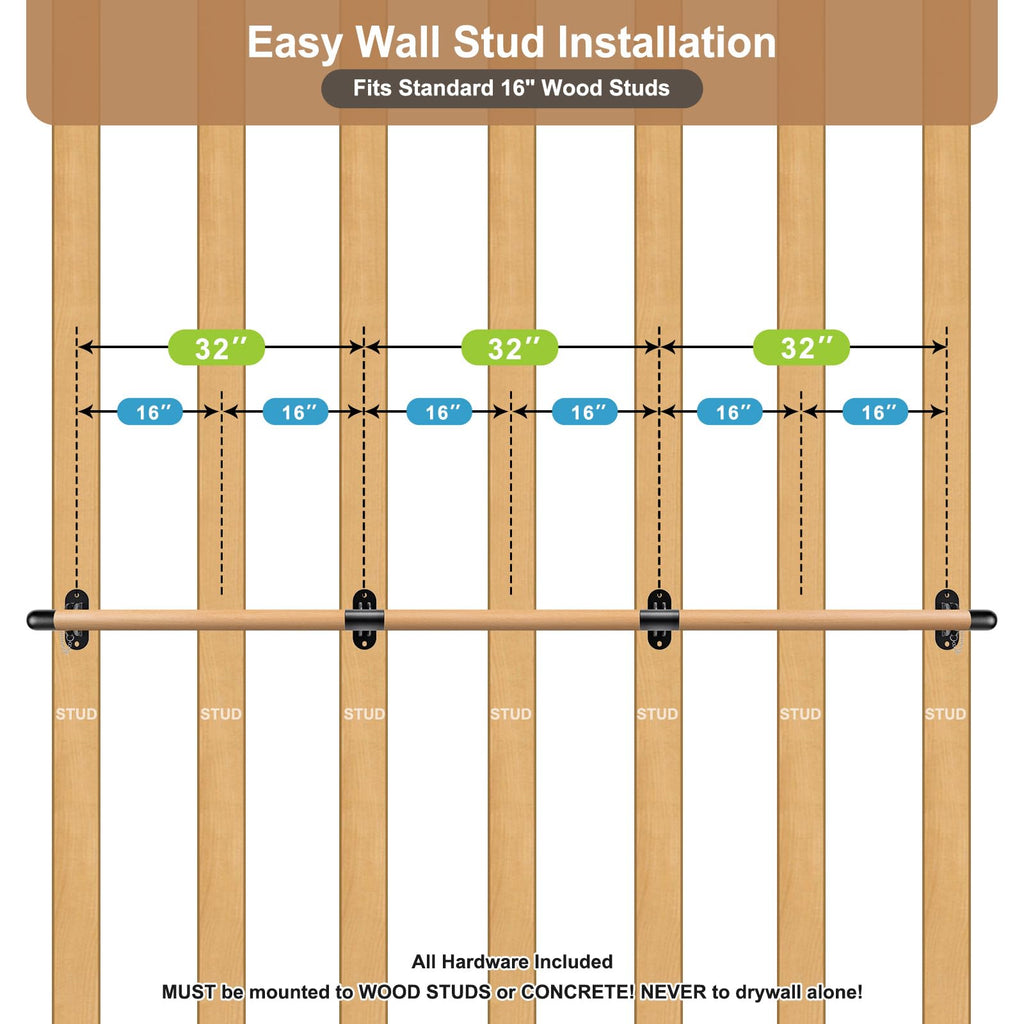 Dolibest Space Saver, Ballet Barre, Wall Mounted Traditional Wood Ballet Barre System Stretch/Dance for Home Barre Workout Equipment, Height Adjustable, for Kids and Adults