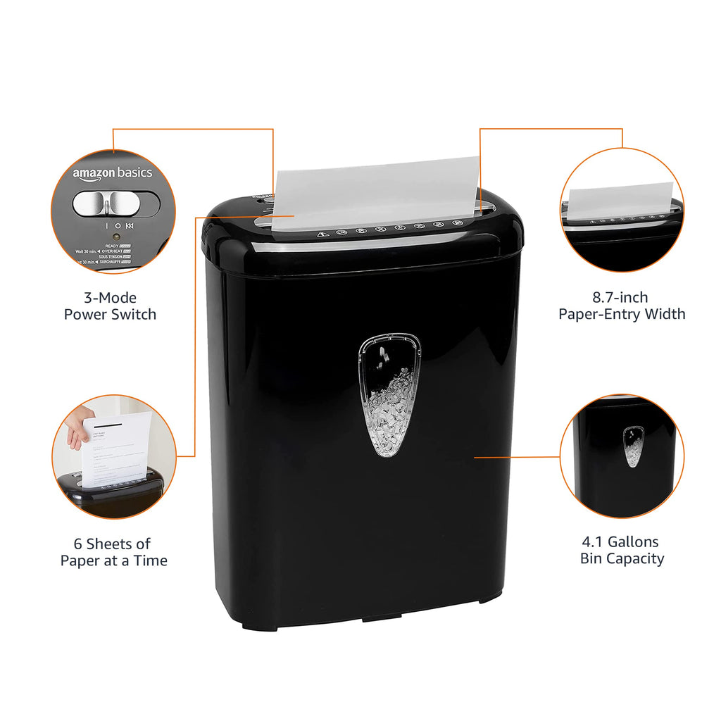 Amazon Basics 150-Sheet Autofeed Micro-Cut Paper and Credit Card Shredder, High Security Level P-4 with 8.5-Gallon Bin, 60-Minute Continuous Run Time, Black