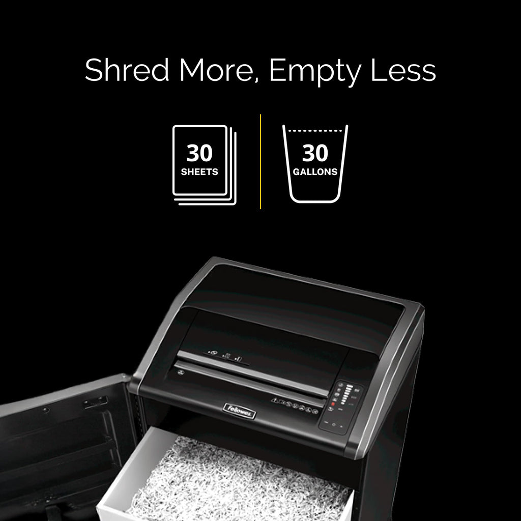 Fellowes Powershred 485Ci 100% Jam Proof Commercial Grade, Quiet Operation 30-Sheet Cross-Cut Paper Shredder, TAA Compliant (38485), Black