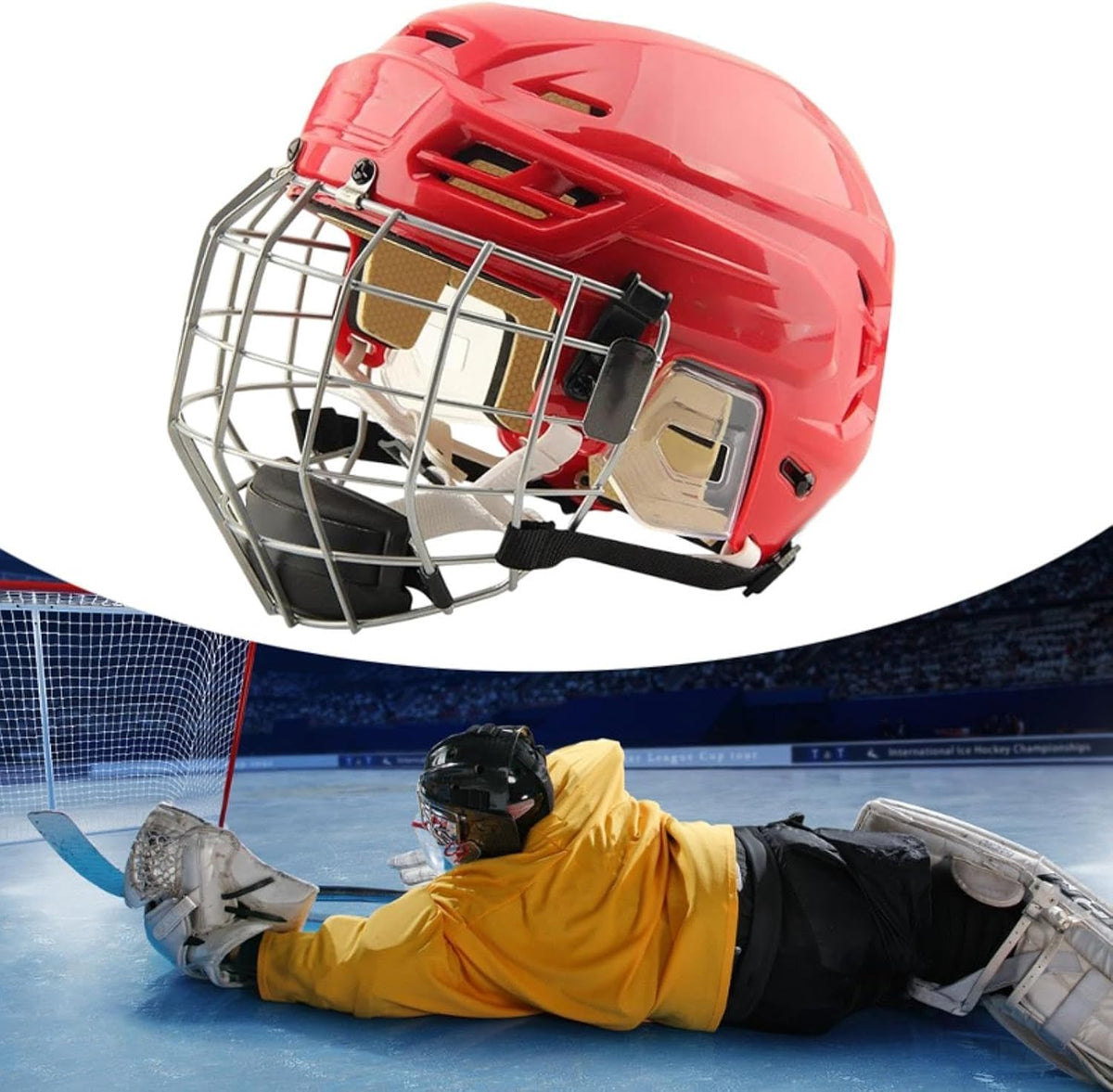 harayaa Hockey Helmet with Facemask Roller Skating Helmet Ice Skate Helmet Speed Skate Helmet with Polyethylene Shell and Thick Iron Mesh
